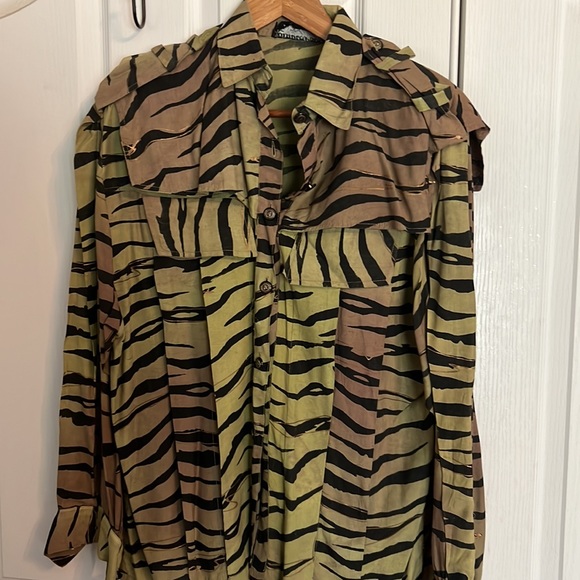 Point to Point. Olive/gold/black animal print maxi skirt/blouse outfit szS - Picture 2 of 11